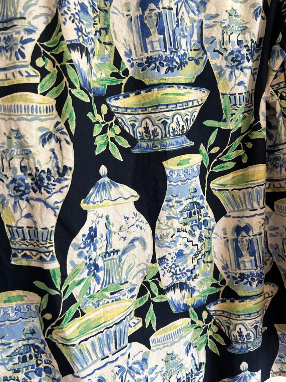 Talbots Navy Button-Front Shirt with Blue, White & Green Vase Print - Picture 7 of 7